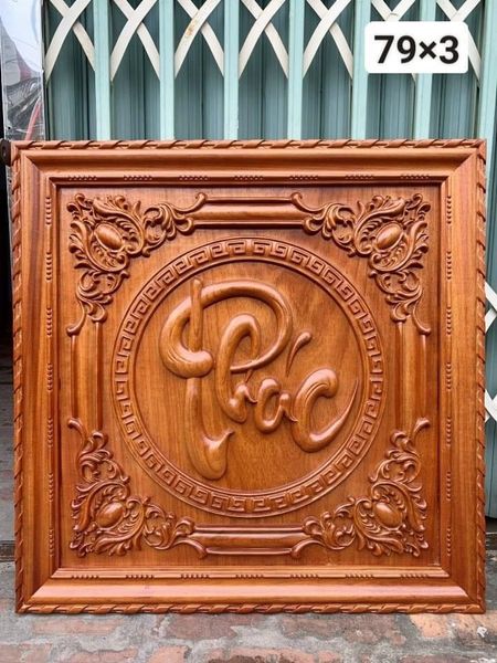  Tranh Gỗ Hương Mỹ Nghệ Khắc Chữ Phúc Cao Cấp 79cm 