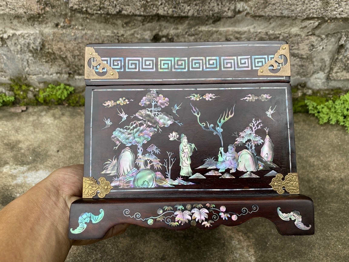 Tráp Gụ Hình Chữ Nhật Khảm Đẹp 30cmx20cm Cao Cấp 