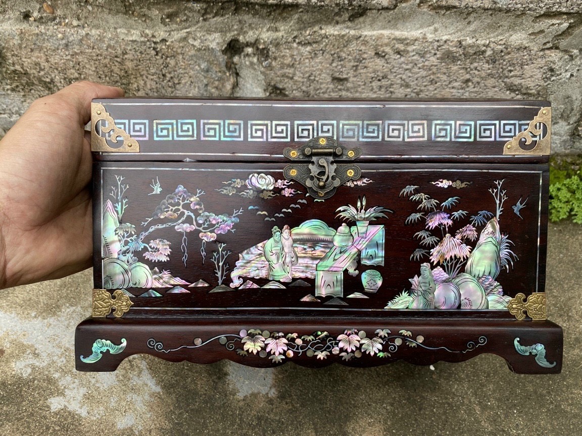  Tráp Gụ Hình Chữ Nhật Khảm Đẹp 30cmx20cm Cao Cấp 