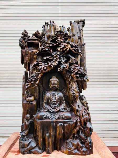  Tượng Gỗ Điêu Khắc Nhất Tâm Bái Phật 