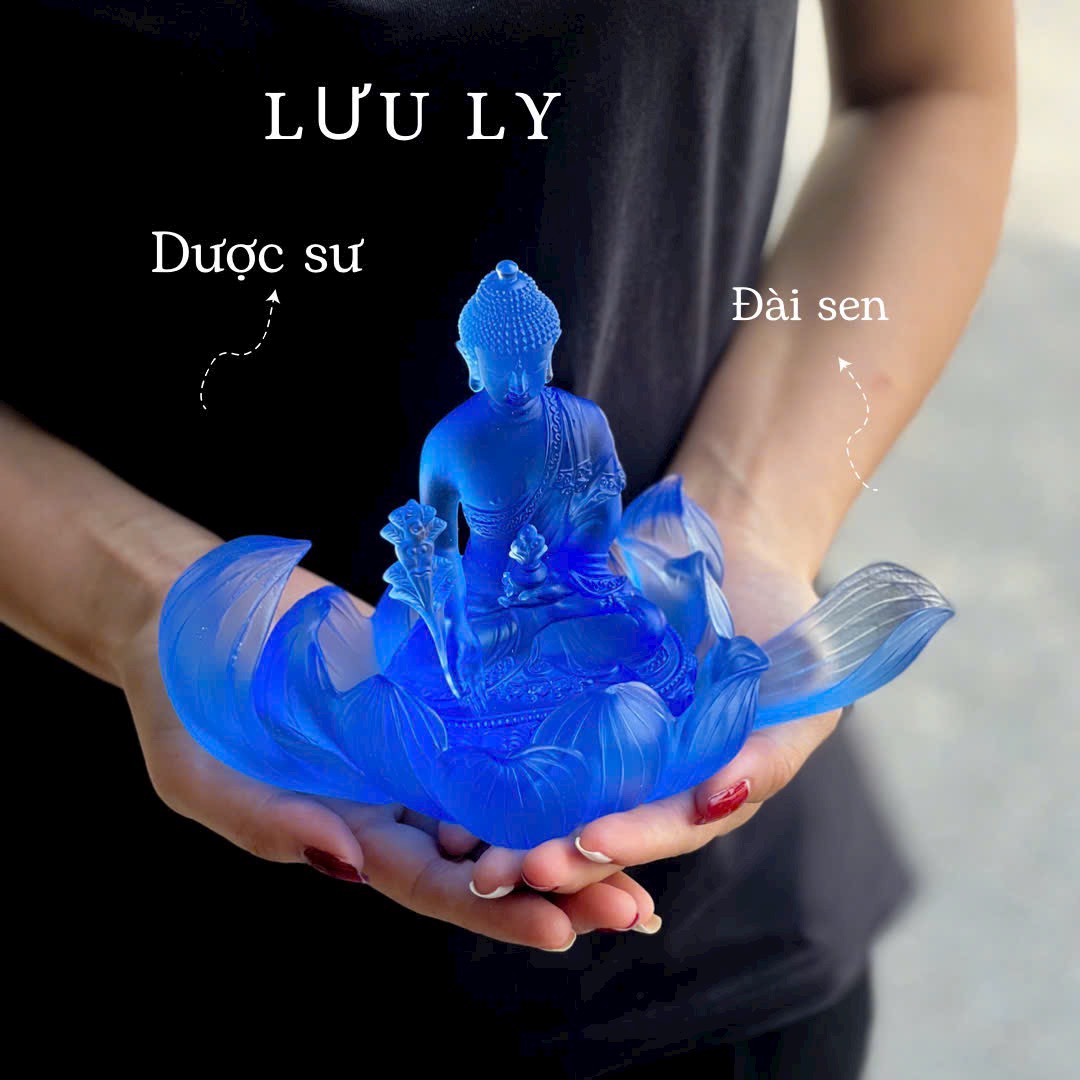  Tượng Đức Phật Dược Sư Lưu Ly Thiếp Vàng 24K Phong Thuỷ (Kèm Đế Đài Sen) 