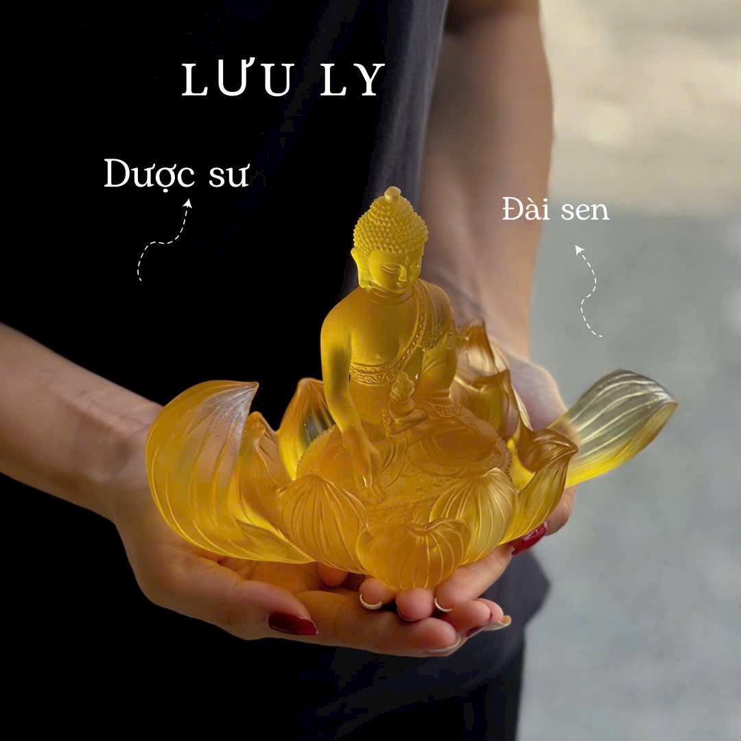  Tượng Đức Phật Dược Sư Lưu Ly Thiếp Vàng 24K Phong Thuỷ (Kèm Đế Đài Sen) 