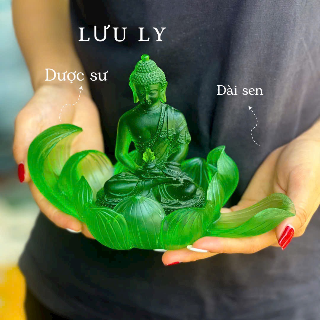  Tượng Đức Phật Dược Sư Lưu Ly Thiếp Vàng 24K Phong Thuỷ (Kèm Đế Đài Sen) 