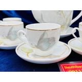  Bộ ấm chén men kem họa tiết hoa súng 