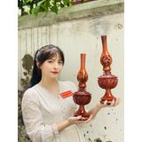  Cặp đèn thờ gỗ Hương sơn PU cao cấp 32cm 