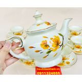  Bộ ấm chén men kem họa tiết Hoa Sen Bát Tràng 350ml 