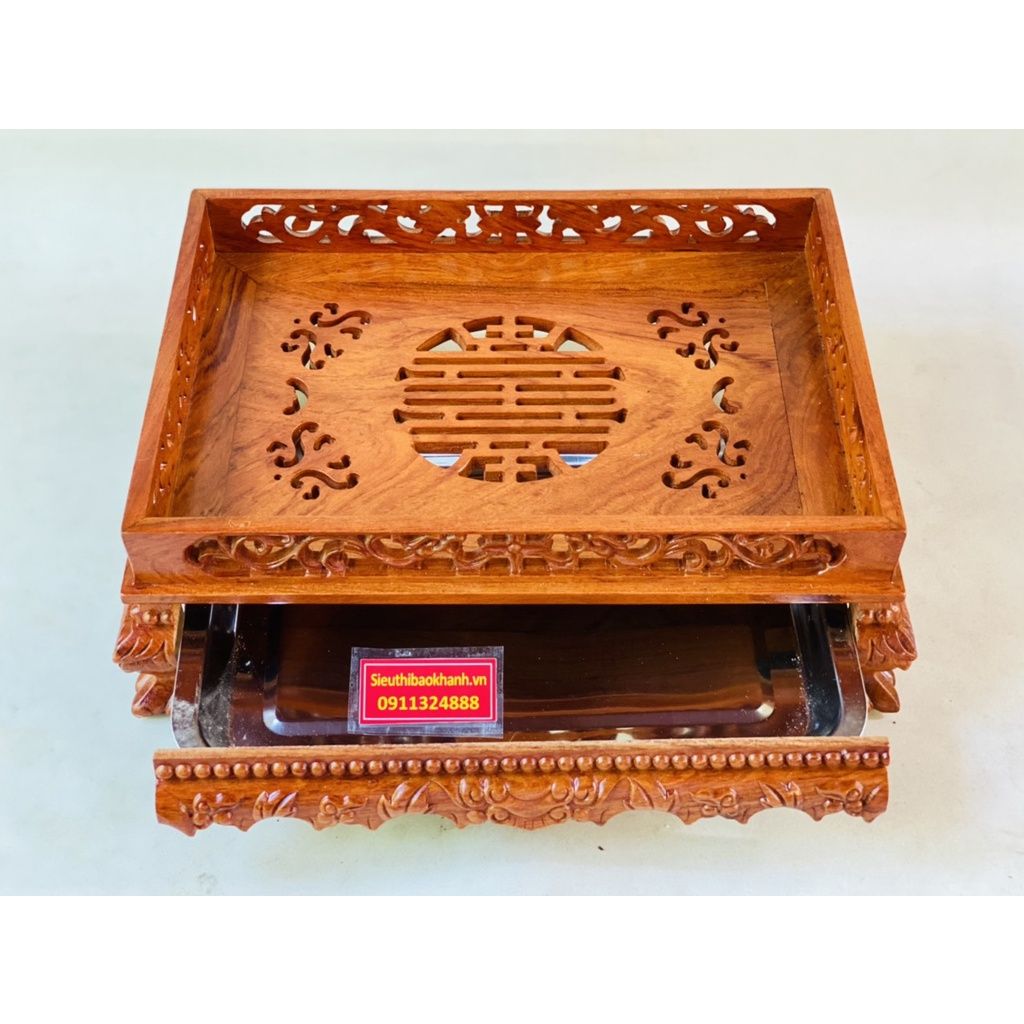  Khay Trà chân quỳ chất liệu Gỗ Hương cao cấp 48cm 