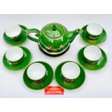  Bộ ấm chén ngọc lục bảo gốm sứ Bát Tràng vẽ vàng BKCEVN-8084 