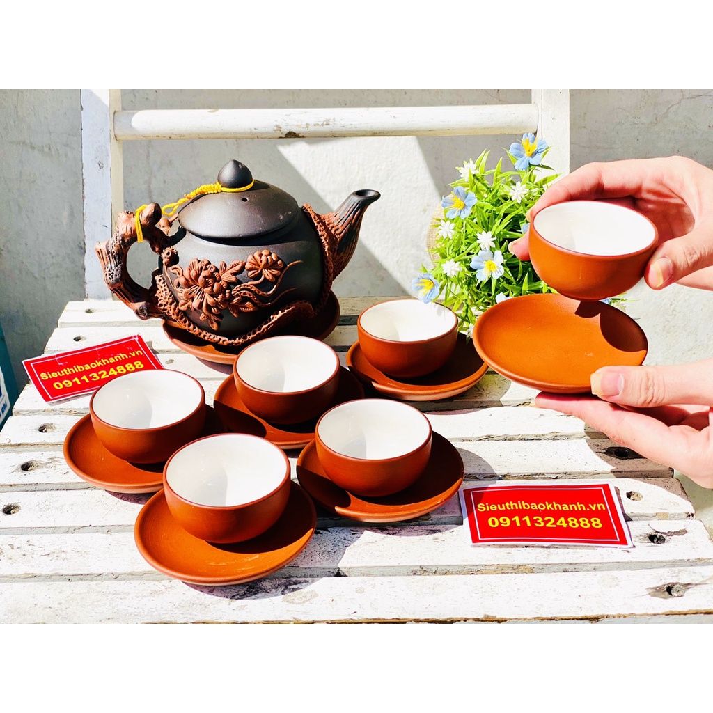  Bộ Ấm Chén Tử Sa hoạ tiết Hoa Cúc đắp nổi BKCEVN-8000 