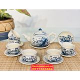  Bộ ấm chén men rạn Bát Tràng Vẽ Sen chính hãng 350ml 