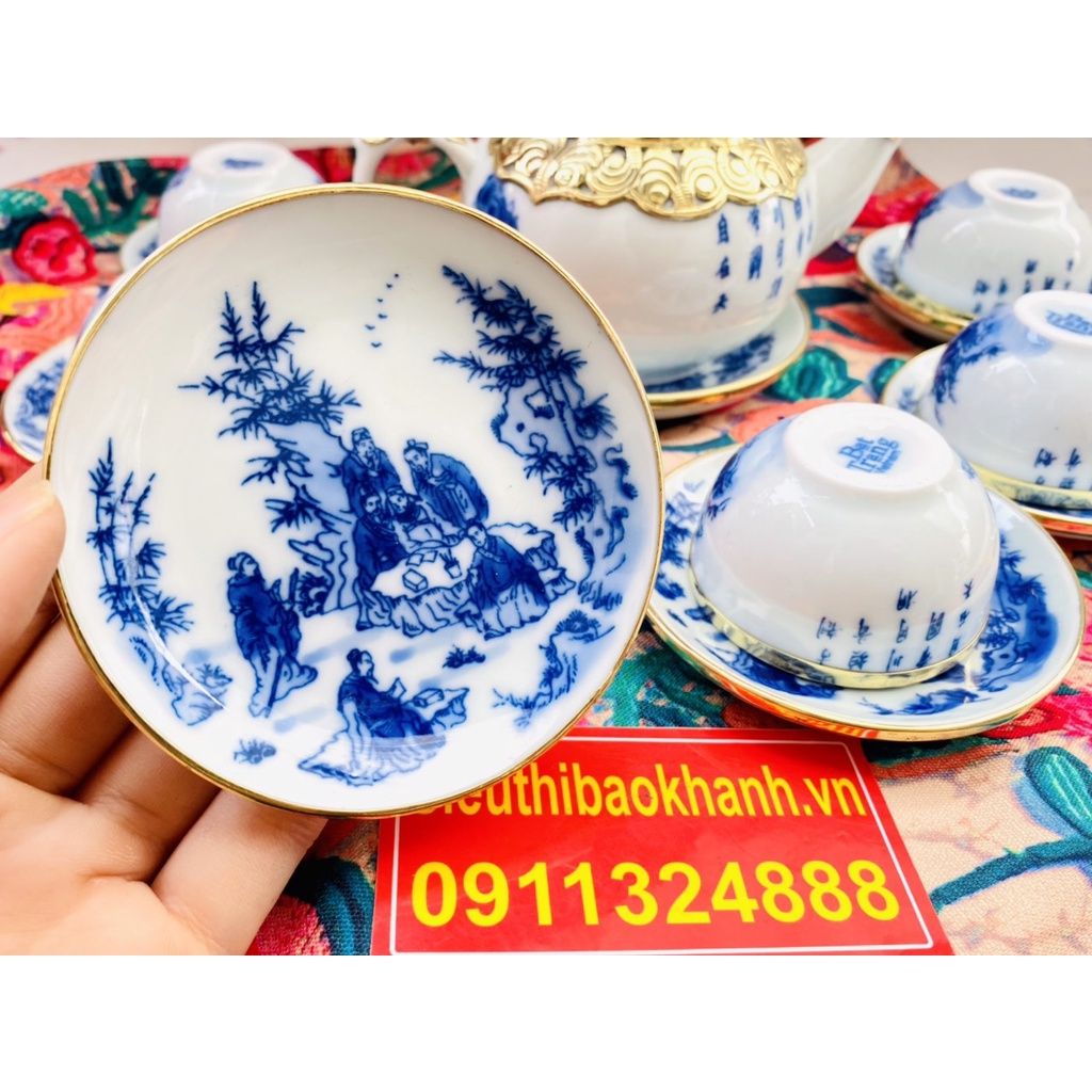  Bộ ấm chén Trúc Lâm Thất Hiền bọc đồng (loại 300ml) 