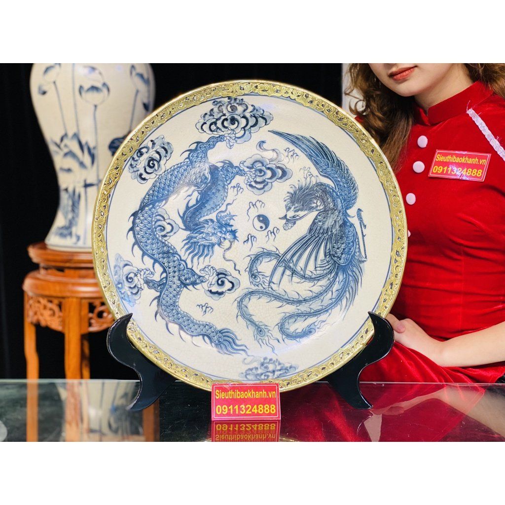  Đĩa gốm trang trí,để bàn đẹp chính hãng Bát Tràng-Gốm sứ Bảo Khánh 