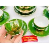  Bộ ấm chén ngọc lục bảo gốm sứ Bát Tràng vẽ vàng BKCEVN-8084 