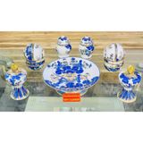  Set đồ thờ Bát Tràng men lam vẽ vàng 