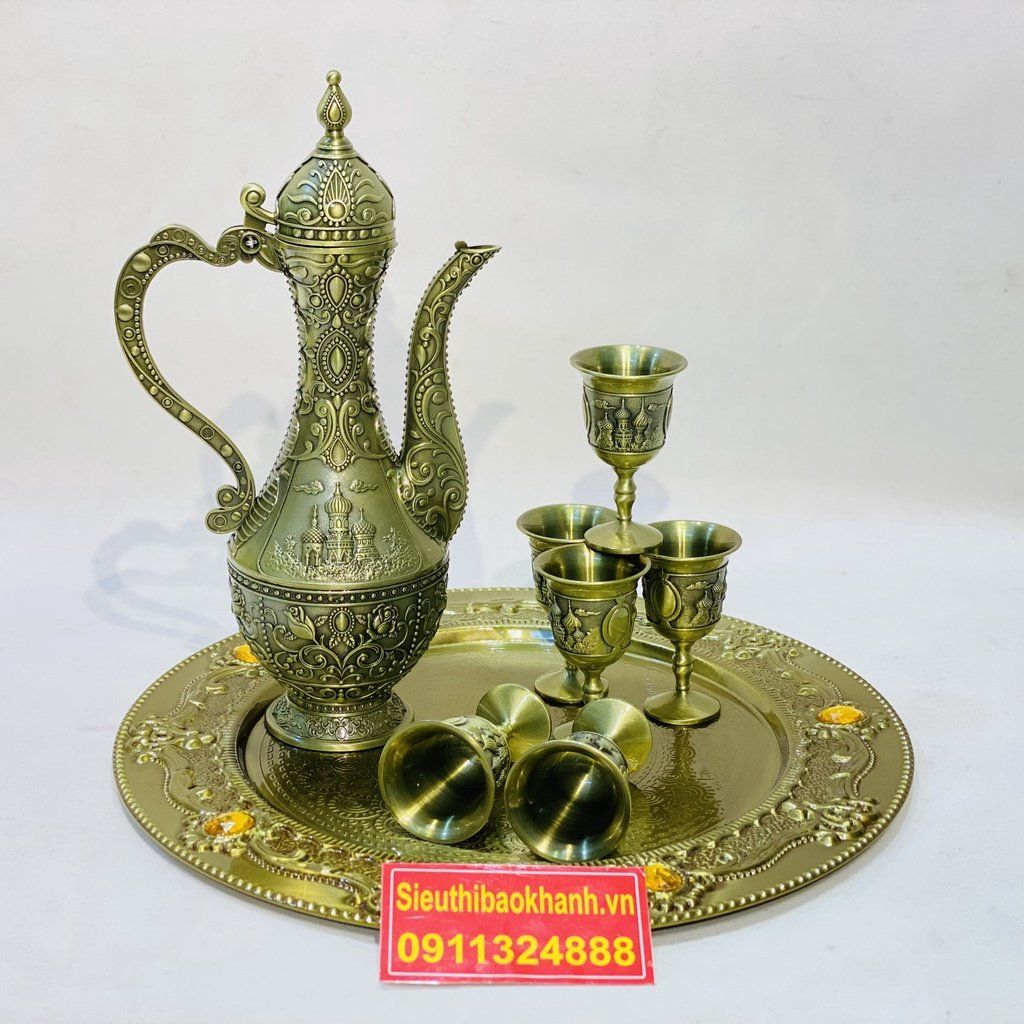  [SALE SẬP SÀN DỊP TẾT]-Bộ Ấm Chén Đồng Dáng Hoàng Gia-Bảo Khánh Việt Nam 750ml 