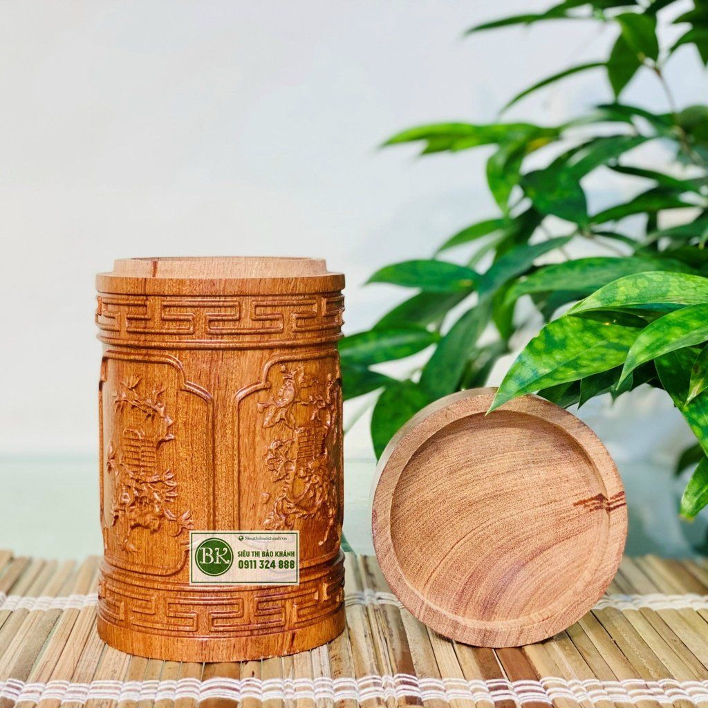  Quà tặng,vật trang trí cao cấp Hộp chè gỗ Bách Xanh 20cm 