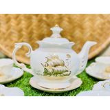  Bộ Ấm Chén,Ấm Trà Đẹp Men Trắng Viền Vàng họa tiết thuận buồm xuôi gió Chính Hãng Bát Tràng 350ml-Siêu Thị Bảo Khánh 