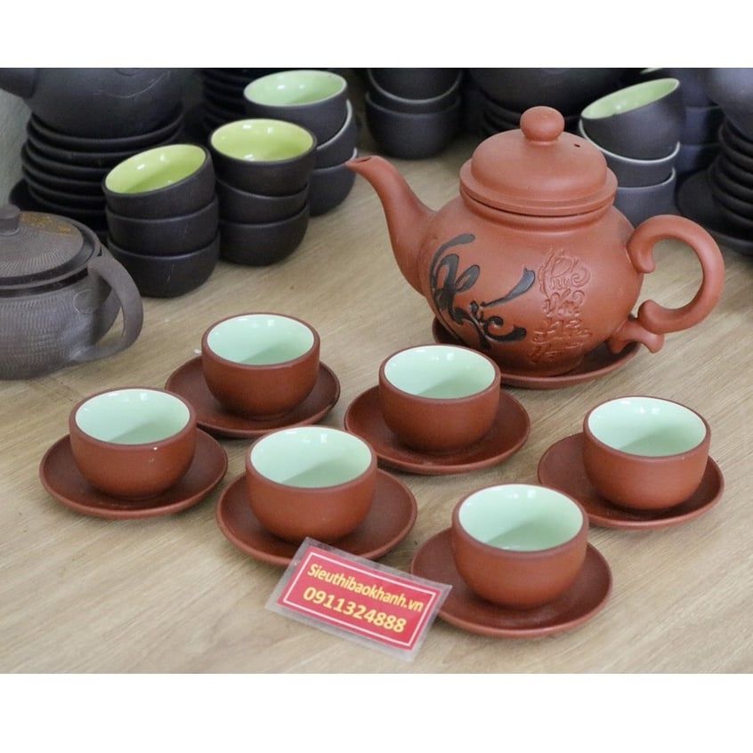  Bộ ấm chén tử sa Bát Tràng  họa tiết chữ Phúc-Siêu thị Bảo Khánh 