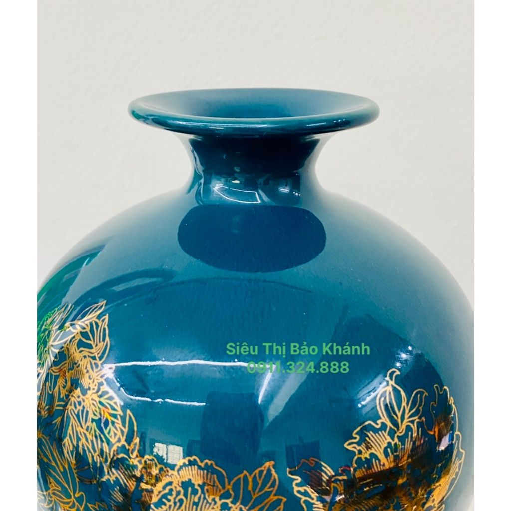  Bình hút lộc Bát Tràng Hoa Phù Dung vẽ vàng cao 25cm 