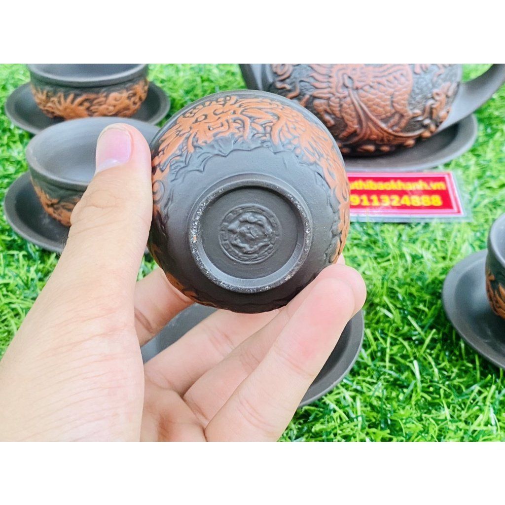  BaoKhanh-Bộ ấm chén tử sa họa tiết Kỳ Lân 