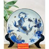 [BÁT TRÀNG CHÍNH HÃNG]-Đĩa Cảnh Men Lam Họa Tiết Lí Ngư-Mỹ Nghệ Bảo Khánh-Đĩa Trang Trí 35cm. 