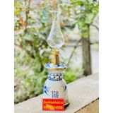  [ĐỒ THỜ CÚNG]-Cặp đèn dầu đồng thân gốm xuất xứ Bát Tràng 25cm 