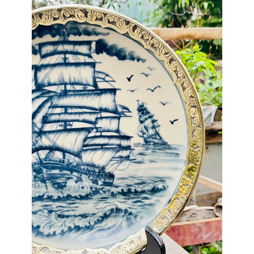  Đĩa Trưng Bày Men Dạ Bọc Đồng Họa Tiết Thuận Buồm Xuôi Gió 