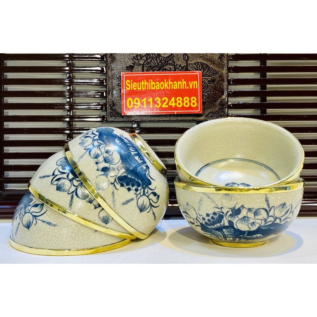  Bộ bát sen men rạn bọc đồng 