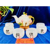  Bộ ấm chén,ấm trà đá ngọc họa tiết Phượng in nổi 400ml 