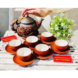  Bộ Ấm Chén Tử Sa hoạ tiết Hoa Cúc đắp nổi BKCEVN-8000 