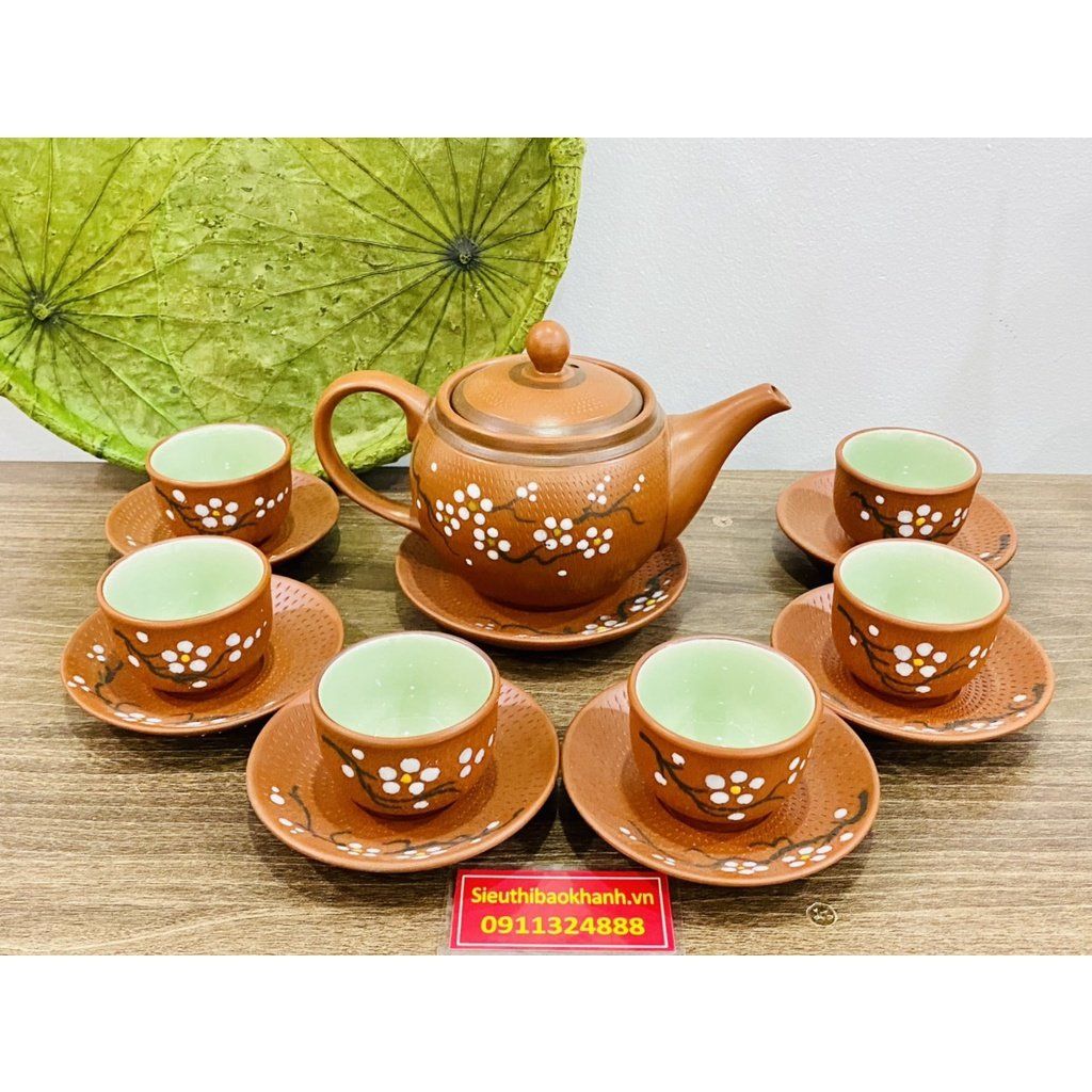  Bộ Ấm Chén Tử Sa Hoa Mai Bát Tràng 300ml-Mỹ Nghệ Bảo Khánh 