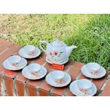  Bộ ấm chén Bát Tràng men trắng hoa tiết hoa 