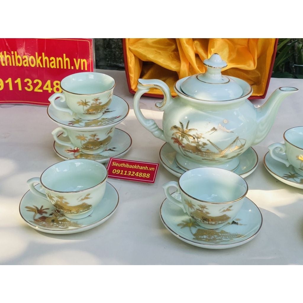  Siêu Thị Bảo Khánh-Bộ ấm chén men kem làng quê Việt Nam 