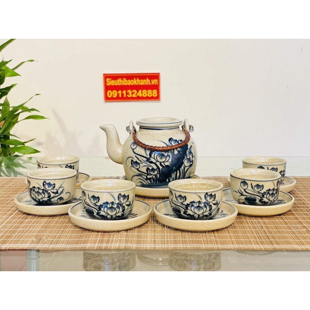  Bộ ấm chén,ấm trà Bát Tràng cao cấp chính hãng 350ml 