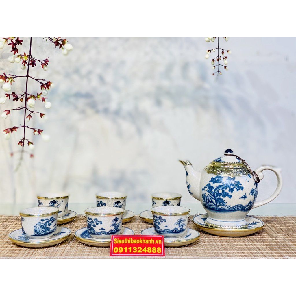  Bộ ấm chén uống trà Đẹp,cao cấp chính hãng Bát Tràng 350ml 