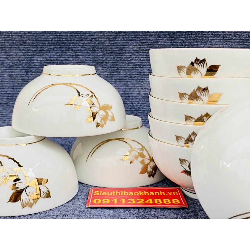  [Bán Lẻ] Bát ăn cơm gốm sứ Bát Tràng Hoa Sen Vẽ Vàng Cao Cấp 