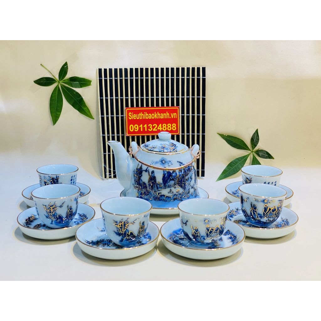  Bộ ấm chén đẹp,ấm trà Bát Tràng cao cấp chính hãng-Gốm sứ Bảo Khánh 350ml 