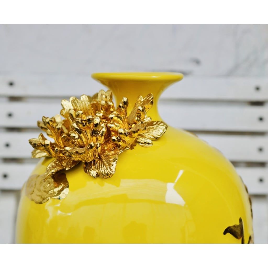  Bình hút lộc Bát Tràng đắp nổi vẽ vàng 42cm 