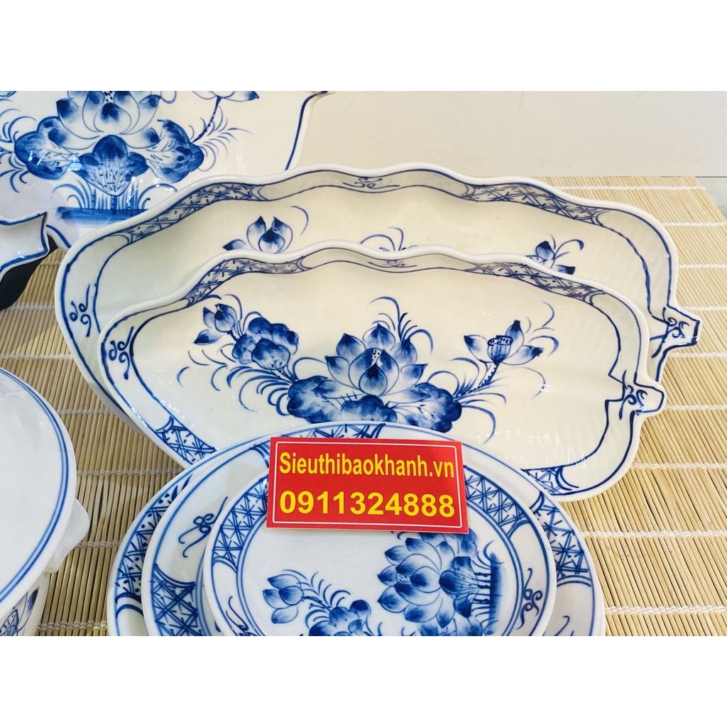  Set bát đĩa ăn Bát Tràng vẽ sen 