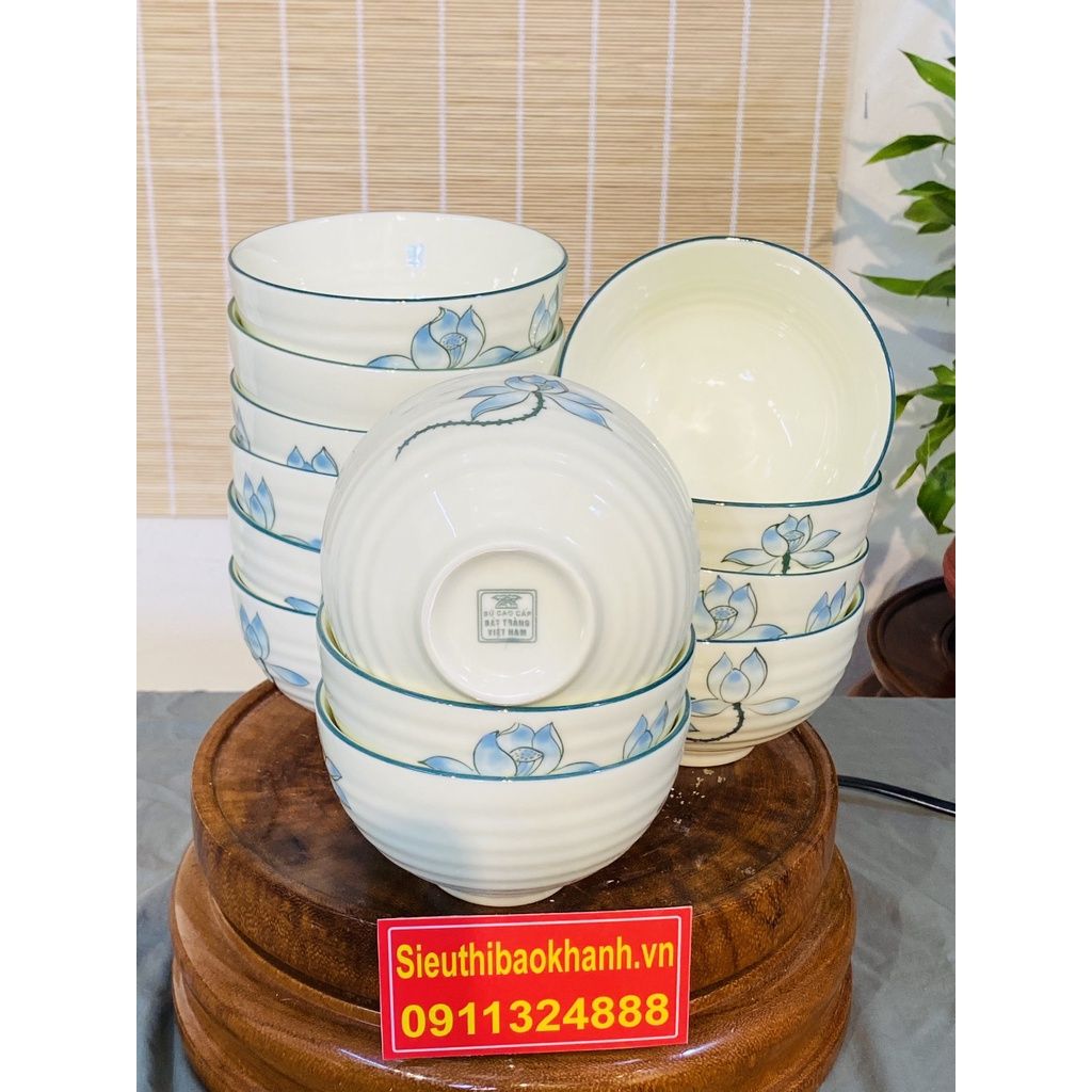  [Bán Lẻ] Bát ăn men kem Vẽ sen xuất xứ Bát Tràng 