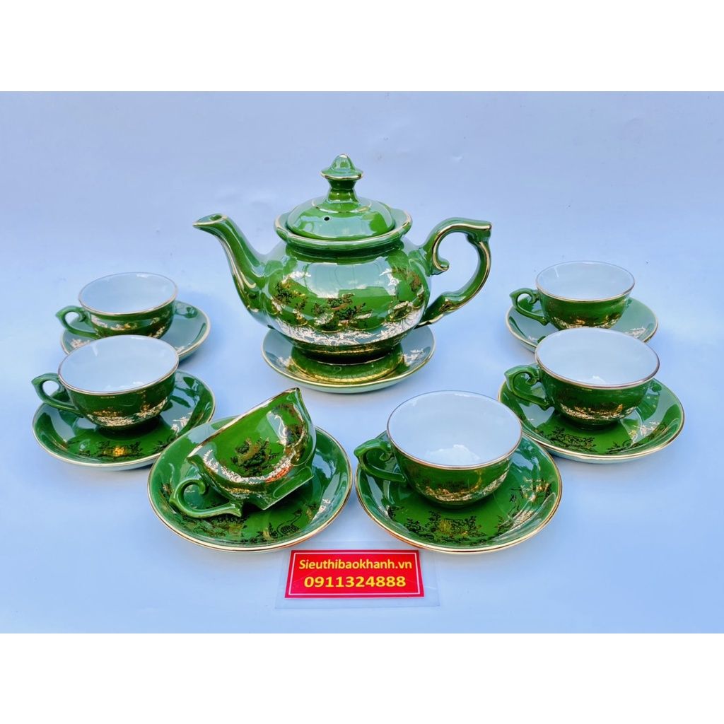  Bộ ấm chén phú quý rêu dẹt rêu sơn thủy vàng kim 