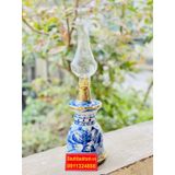  [ĐỒ THỜ CÚNG]-Cặp đèn dầu đồng thân gốm xuất xứ Bát Tràng 25cm 