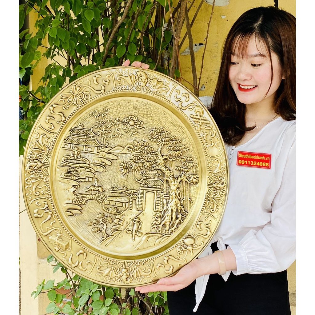  Mâm Đồng phong thủy cao cấp họa tiết Sơn Thủy 50cm-Bảo Khánh 