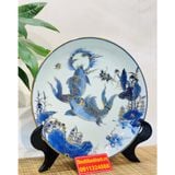  [BÁT TRÀNG CHÍNH HÃNG]-Đĩa Cảnh Men Lam Họa Tiết Lí Ngư-Mỹ Nghệ Bảo Khánh-Đĩa Trang Trí 35cm. 