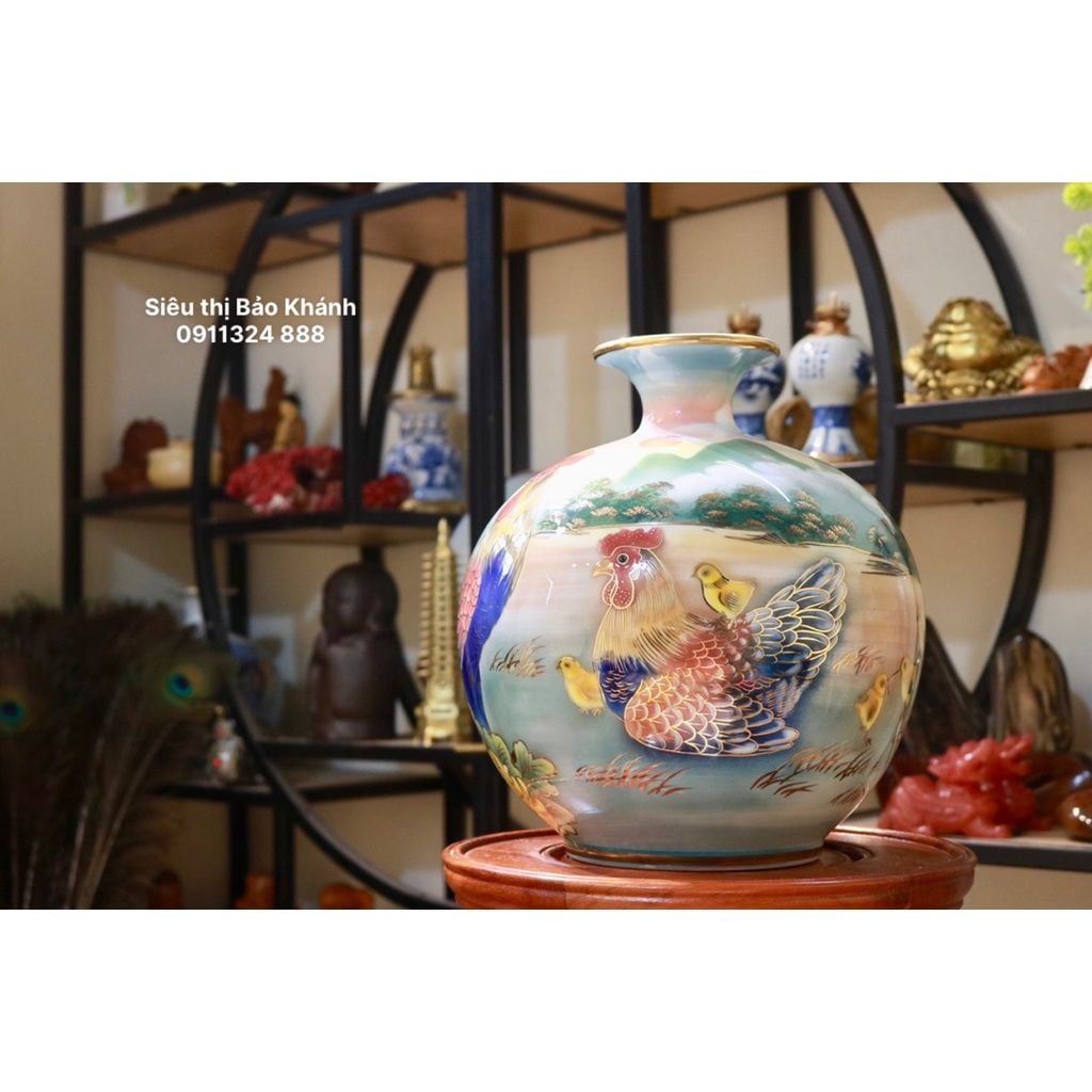  Bình hút lộc Bát Tràng họa tiết Gia Đình Gà 