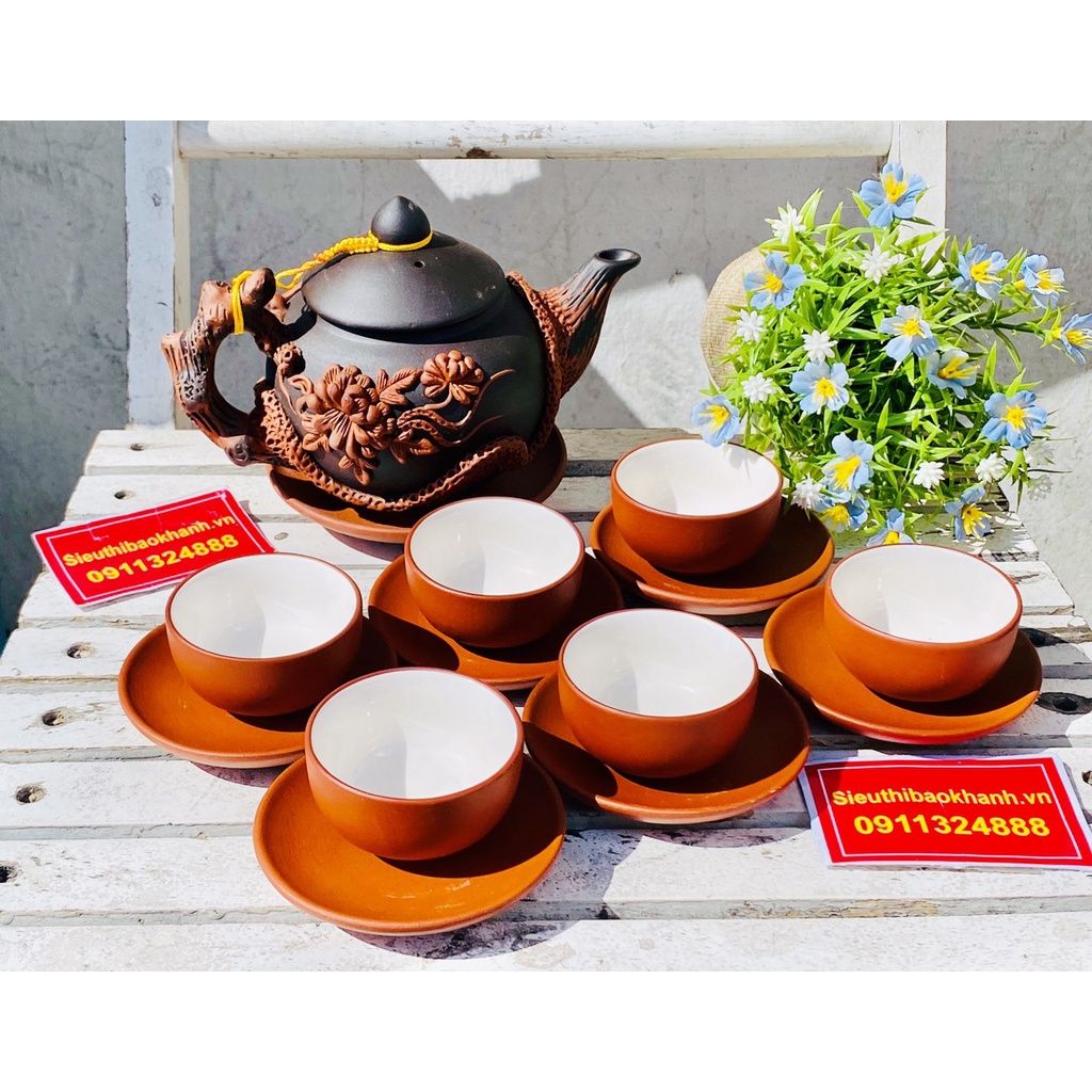  Bộ Ấm Chén Tử Sa hoạ tiết Hoa Cúc đắp nổi BKCEVN-8000 