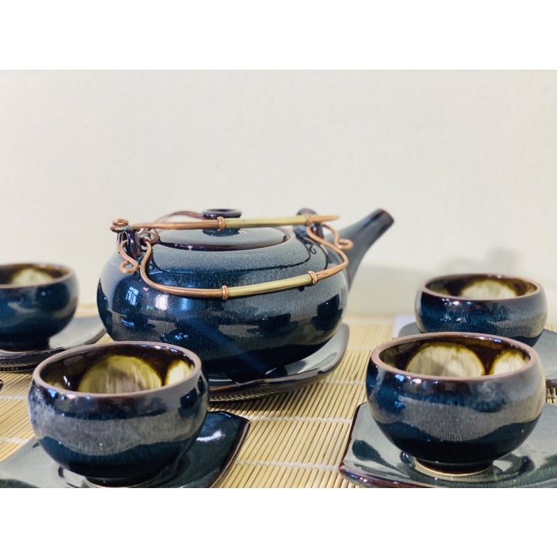  Bộ ấm trà hỏa biến men xanh Bát Tràng BKCEVN-8005 