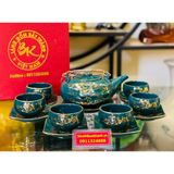  Bộ ấm men xanh vẽ vàng quà tặng xuất xứ Bát Tràng 