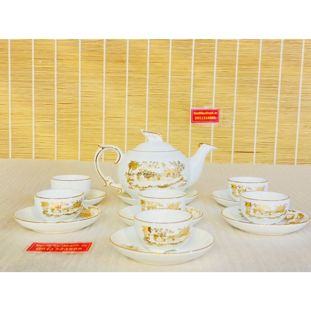  Bộ ấm chén họa tiết làng quê vẽ vàng 