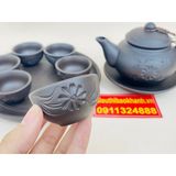  Bộ ấm chén Tử sa họa tiết Lan Mai in chìm Bát Tràng 350 ml 